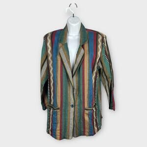 Vintage 90s Angelique Southwestern Boho Tapestry Cotton Blazer Jacket Medium